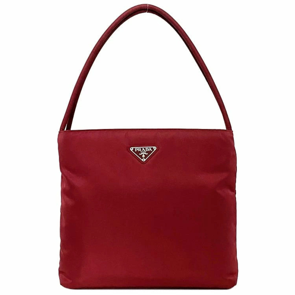 Prada Handbag Bordeaux Red Tessuto Tote Bag Shoulder Triangle Logo Plate